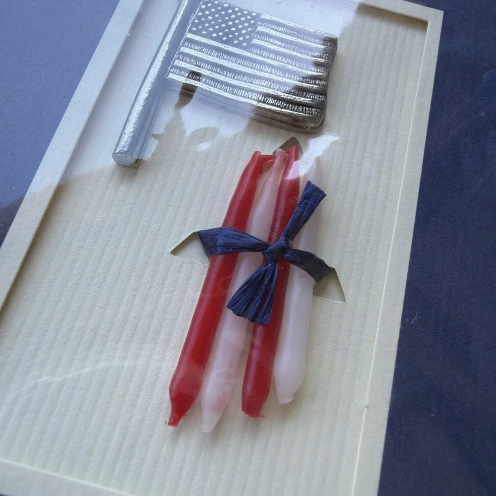 Lighten-Up Gifts Pewter Flag VTG Candle Holder Card 4 Candles 